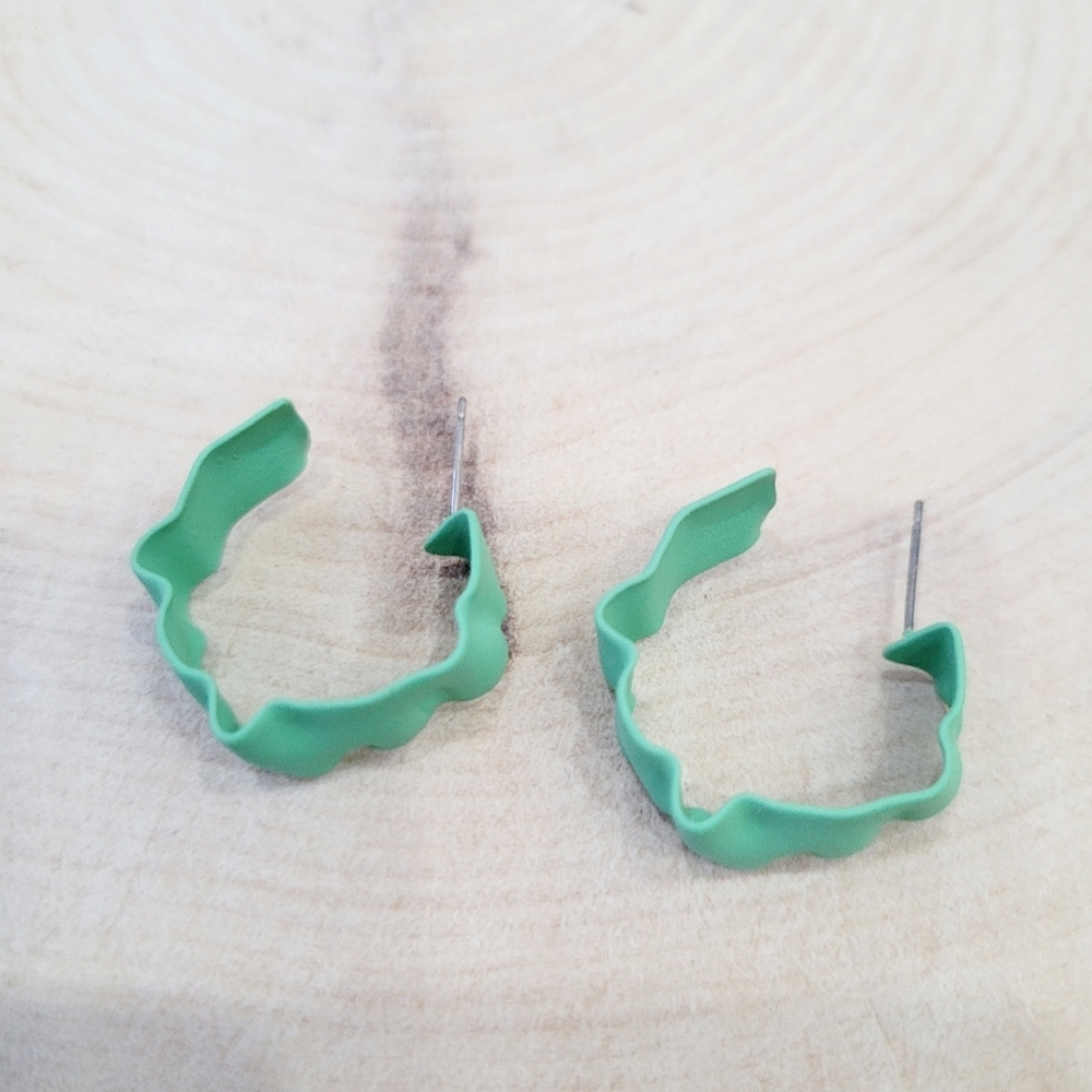 Brand New Green Hoop Stud Earrings